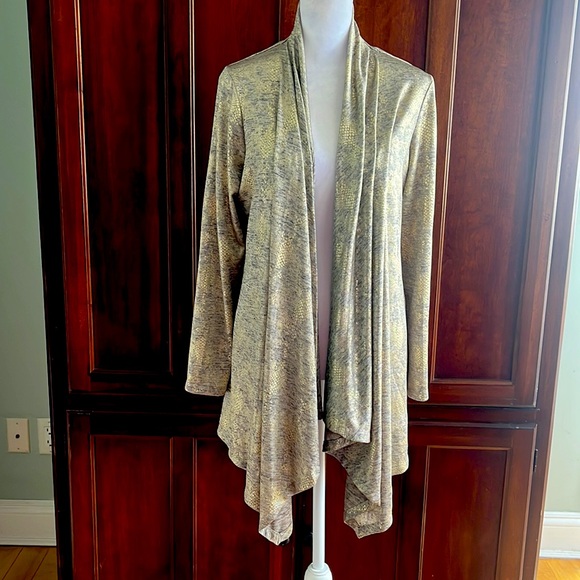 Calvin Klein Long Sleeve Gold Metallic Waterfall Cascading Flyaway Cardigan. - Picture 2 of 10